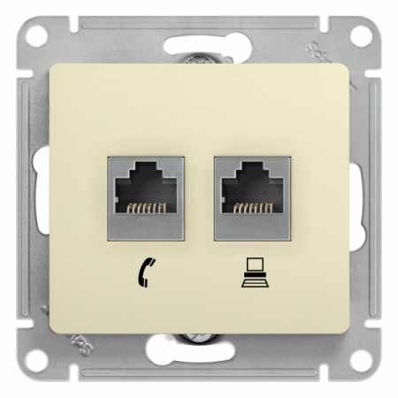 SE Glossa Беж Розетка 2-я RJ11+RJ45, кат.5E