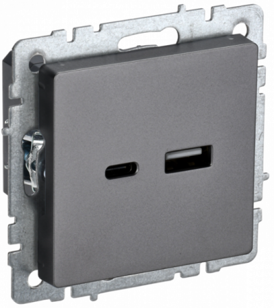 IEK BRITE BASE Сталь Розетка USB A+C 18Вт РЮ11-1-БрС