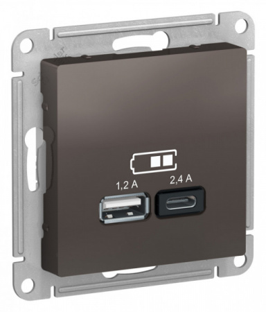 SE AtlasDesign Мокко USB Розетка A+С, 5В/2,4А, 2х5В/1,2А, механизм