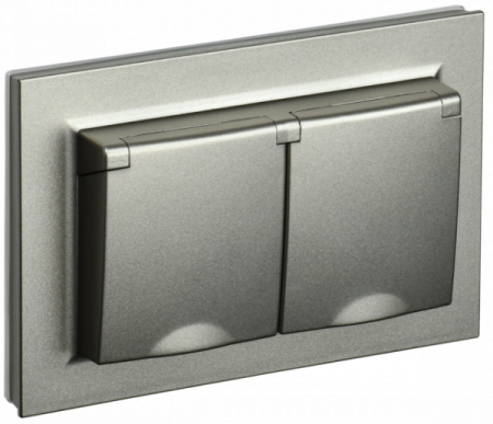 IEK BRITE Шампань Розетка 2-местная с/з с защ. штор. и кр. 16А в сборе IP44 РСбш12-3-44-БрШ