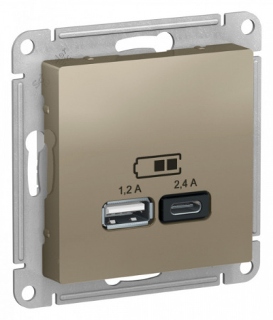 SE AtlasDesign Шампань USB Розетка A+С, 5В/2,4А, 2х5В/1,2А, механизм