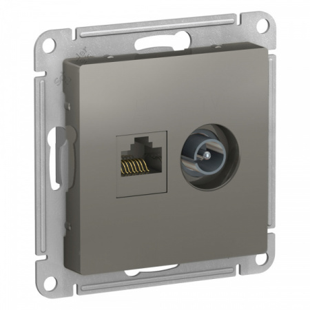 SE AtlasDesign Сталь Розетка двойная комп+ТВ, RJ45+TV, кат.5E, механизм