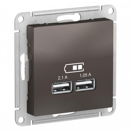 SE AtlasDesign Мокко Розетка USB, 5В, 1 порт x 2,1 А, 2 порта х 1,05 А, механизм