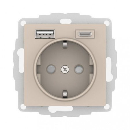 SE AtlasDesign Песочный Розетка 16А c 2 USB A+C, 5В/2,4А/3,0А, 2х5В/1,5А, механизм