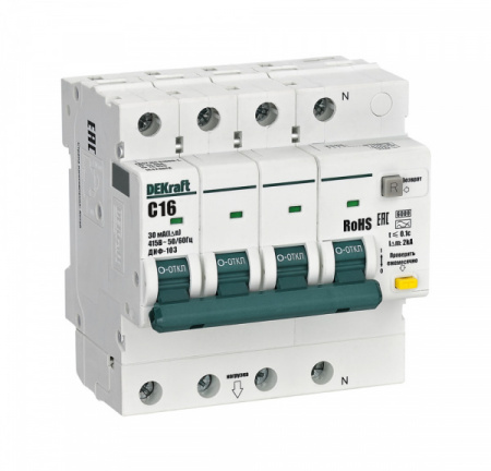 DEKraft АВДТ 3P+N 16А 30мА A х-ка C ДИФ-103 6кА