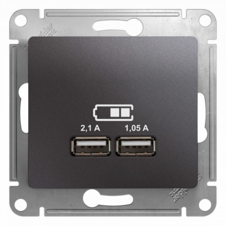 SE Glossa Графит Розетка USB 5В/2100мА, 2х5В/1050мА (GSL001333)