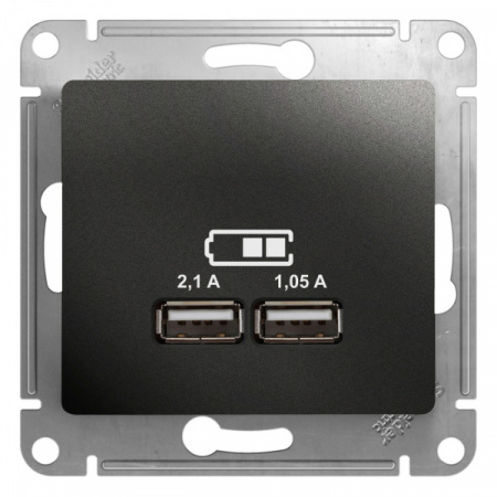 SE Glossa Антрацит Розетка USB 5В/2100мА, 2х5В/1050мА (GSL000733)