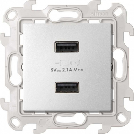 Simon 24 Алюминий Зарядное устройство 2хUSB 5В 2.4A 230В~
                    