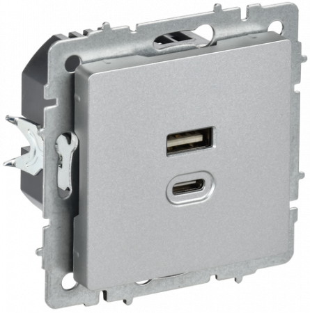 BRITE Алюминий Розетка USB A+C 45Вт высокоскоростная зарядка РЮ11-2-БрА 