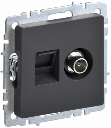 IEK BRITE BASE Графит Розетка двойная TV+RJ45 кат.5E РТВ/РК12-БрГ
