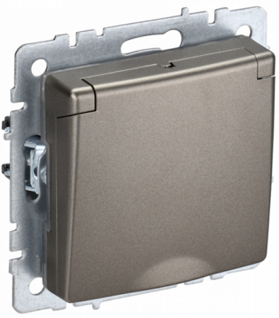 IEK BRITE BASE Шампань Розетка 1-м с/з с защ. штор. и кр. 16А IP20 РСбш10-3-БрШ