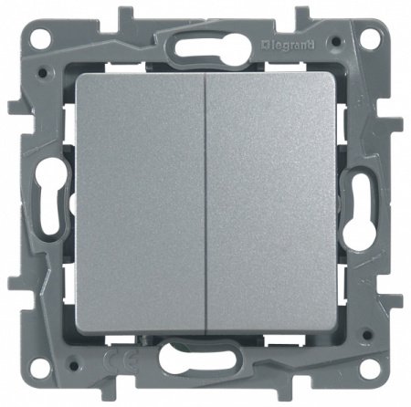 Legrand Etika Алюм Переключатель 2-клавишный, 10А, авт. клем