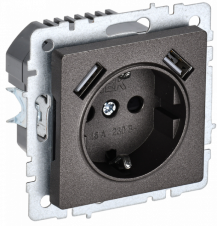 IEK BRITE BASE Темн.бронза Розетка с з/к/ш 16А с USB A+A 2,1А РЮш10-1-БрТБ