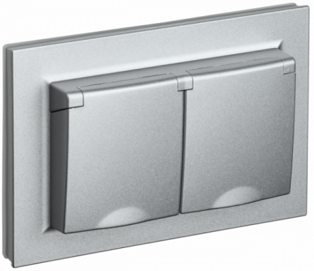 IEK BRITE Алюминий Розетка 2-м с/з с защ штор и крыш 16А в сборе IP44 РСбш12-3-44-БрА