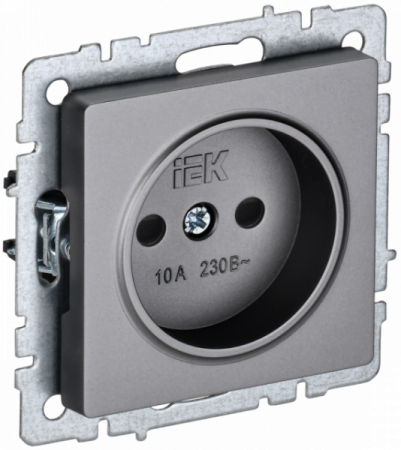IEK BRITE BASE Сталь Розетка без з/к с з/ш 10А РСш10-2-БрС