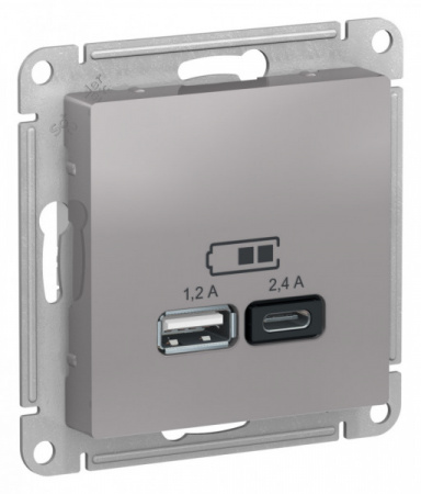 SE AtlasDesign Алюминий USB Розетка A+С, 5В/2,4А, 2х5В/1,2А, механизм