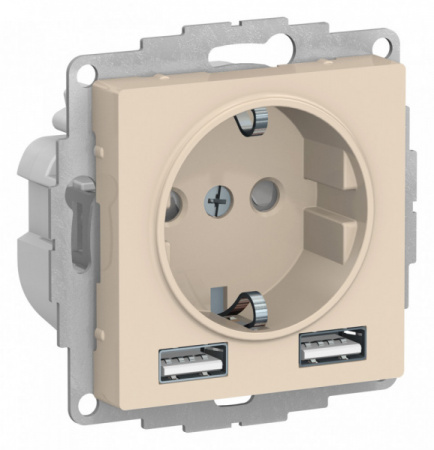 SE AtlasDesign Бежевый SO + USB Розетка A+A, 5В/2,4А, 2х5В/1,2А, механизм