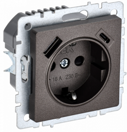 IEK BRITE BASE Темн.бронза Розетка с з/к/ш 16А с USB A+C 18Вт РЮш11-1-БрТБ