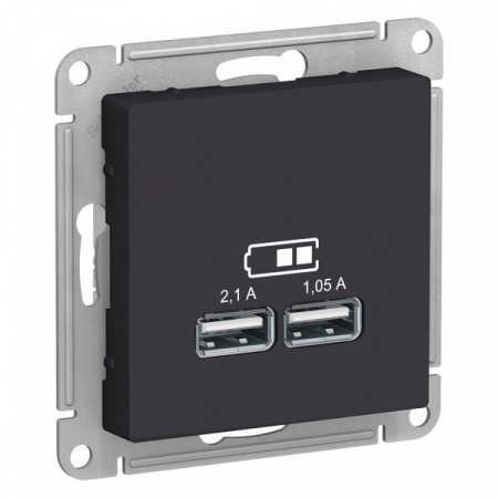 SE AtlasDesign Карбон Розетка USB, 5В, 1 порт x 2,1 А, 2 порта х 1,05 А, механизм