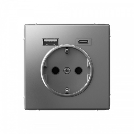 SE ArtGallery Сталь Розетка 16А с 2 USB A+C, 5В/2,4А/3,0А, 2х5В/1,5А, механизм