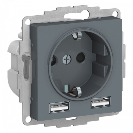 SE AtlasDesign Грифель SO + USB Розетка A+A, 5В/2,4А, 2х5В/1,2А, механизм