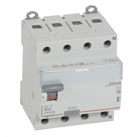 Legrand DX3 УЗО 4P 80А AC 300мА N справа