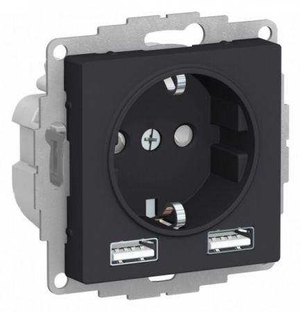 SE AtlasDesign Карбон SO + USB Розетка A+A, 5В/2,4А, 2х5В/1,2 А, механизм