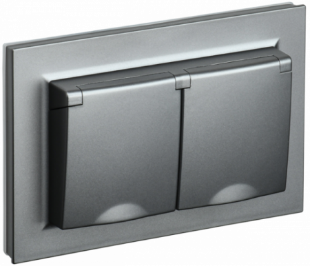 IEK BRITE Алюминий Розетка 2-м с/зс защ штор и крыш 16А в сборе IP44 РСбш12-3-44-БрС