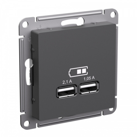 SE AtlasDesign Базальт Розетка USB A+A, 5В/2,1 А, 2х5В/1,05 А, механизм