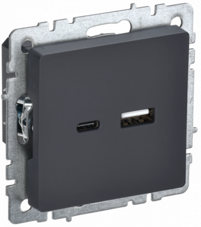 IEK BRITE BASE Графит Розетка USB A+C 18Вт РЮ11-1-БрГ