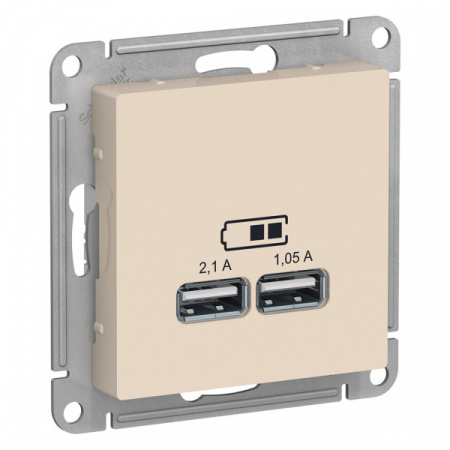 SE AtlasDesign Бежевый Розетка USB, 5В, 1 порт x 2,1 А, 2 порта х 1,05 А, механизм