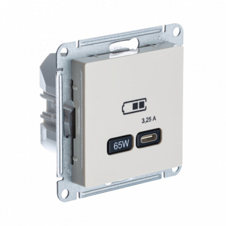 SE AtlasDesign Бежевый USB Розетка тип-C 65W высокоскор.заряд. QC, PD, мех.