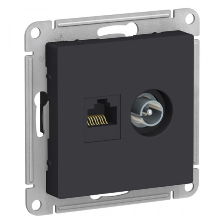 SE AtlasDesign Карбон Розетка двойная комп+ТВ, RJ45+TV, кат.5E, механизм