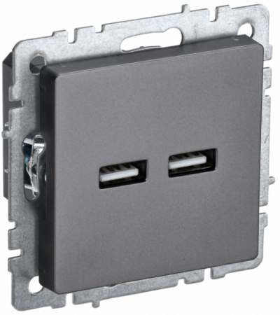 IEK BRITE BASE Сталь Розетка USB A+A 3,1А РЮ10-1-БрС