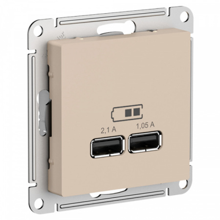 SE AtlasDesign Песочный Розетка USB A+A, 5В/2,1 А, 2х5В/1,05 А, механизм