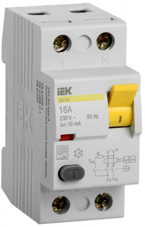 IEK Выключатель дифференциальный УЗО ВД1-63 2Р 16А 10мА тип А