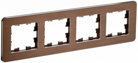 IEK BRITE DECOR Коричневый рифленый металл скругл.угол Рамка 4-м РУ-4-1-Бр RE AL