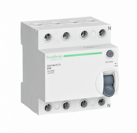 SE City9 Set Выкл. диф. тока (ВДТ/УЗО) 25А 4P 30мА Тип-AC 400В