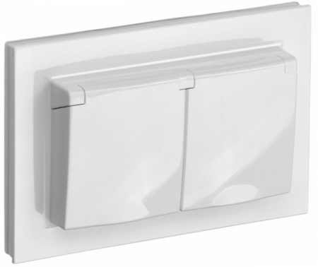 IEK BRITE Белый Розетка 2-м с/з с защ штор и крыш 16А в сборе IP44 РСбш12-3-44-БрБ