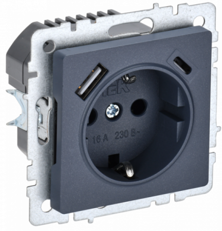 IEK BRITE BASE Маренго Розетка с з/к/ш 16А с USB A+C 18Вт РЮш11-1-БрМ