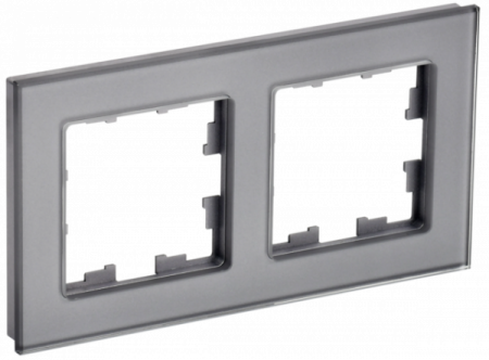 IEK BRITE DECOR Серый глянец стекло Рамка 2-м РУ-2-2-БрСе