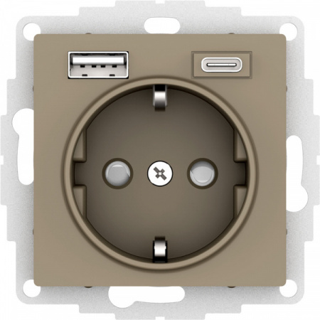SE AtlasDesign Шампань Розетка 16А с USB A+C (5В/2,4А/3 А, 2х5В/1,5А), мех