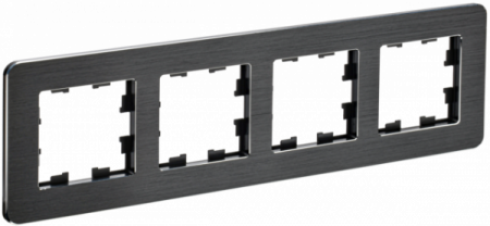 IEK BRITE DECOR Черный рифленый металл скругл.угол Рамка 4-м РУ-4-1-Бр RE AL