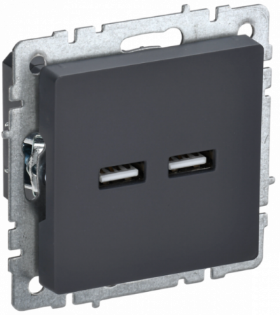 IEK BRITE BASE Графит Розетка USB A+A 3,1А РЮ10-1-БрГ