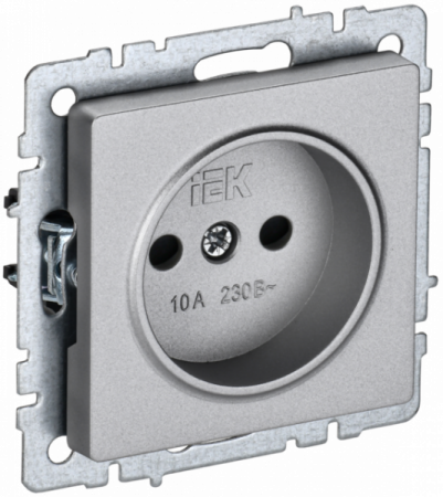 IEK BRITE BASE Алюминий Розетка без з/к с з/ш 10А РСш10-2-БрА