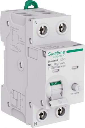 SE Systeme9 Авт. выкл. диф. тока (АВДТ) 1P+N B 4A 6kA 30мА Тип-AC 230В
