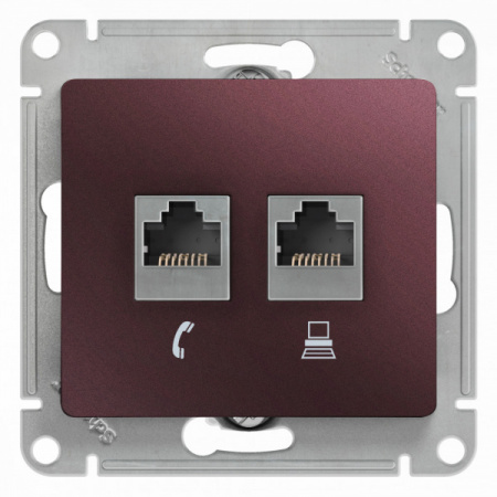 SE Glossa Баклажановая Розетка 2-ая RJ11+RJ45, кат.5E