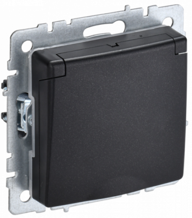 IEK BRITE BASE Черный Розетка 1-м с/з с защ штор и крыш 16А IP20 РСбш10-3-БрЧ
