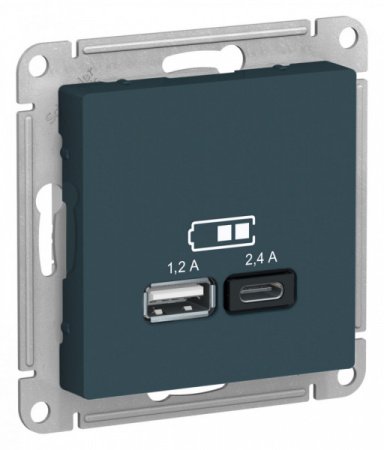 SE AtlasDesign Изумруд USB Розетка A+С, 5В/2,4 А, 2х5В/1,2 А, механизм