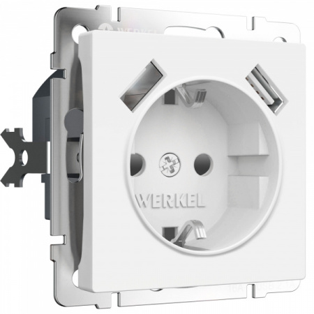 WERKEL Розетка с заземлением, шторками и USBх2 (белый матовый) W1171561